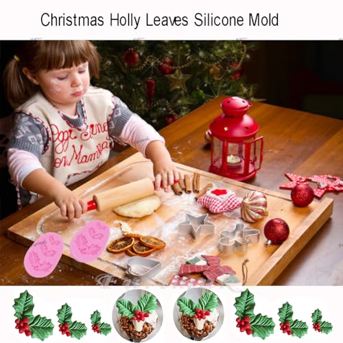 Christmas Holly Leaf Silicone Mold for Fondant Chocolate and Cake Decorations