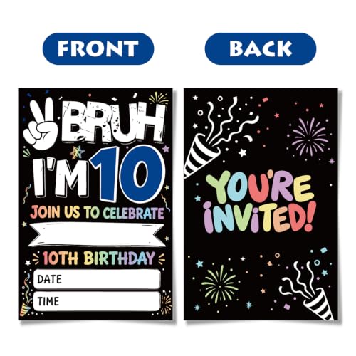 10th Birthday Party Invitations with Envelopes & Stickers - Boys