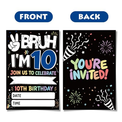 10th Birthday Party Invitations with Envelopes & Stickers - Boys