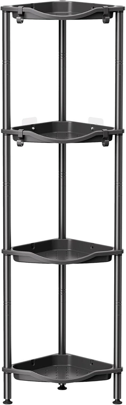 Lifewit Shower Caddy - 4-Tier Rustproof Bathroom Organizer with Adjustable Feet & Hooks | Black, 34 x 24 x 107 cm