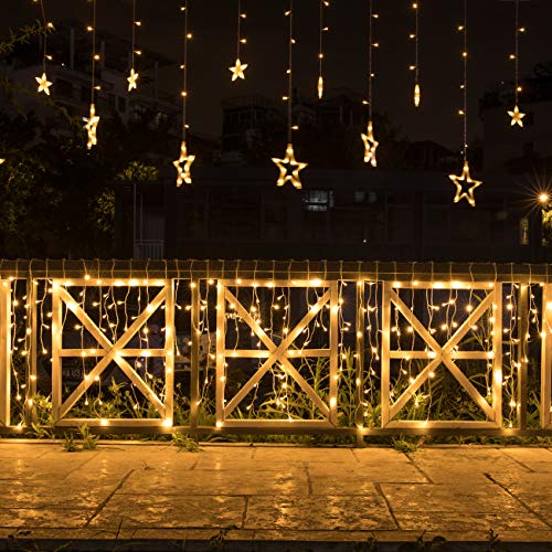 12 Stars LED Star Curtain String Lights for Bedroom Decor Outdoor Indoor