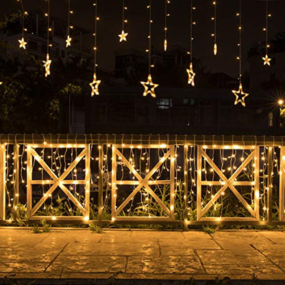 12 Stars LED Star Curtain String Lights for Bedroom Decor Outdoor Indoor