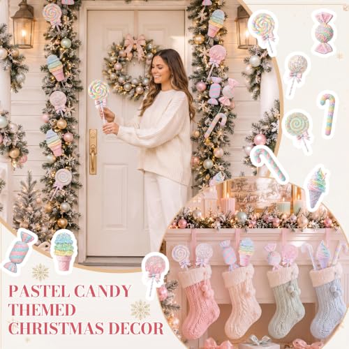 Pastel Christmas Candy Tree Decorations Set - Pink, Blue, Green, Yellow, Purple