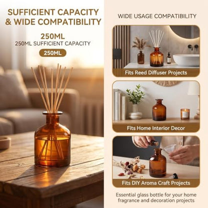 Amber Glass Reed Diffuser Bottle - 8.4oz Fragrance Container