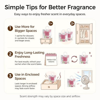 12 Pack Scented Sachets Assorted Fragrances for Small Spaces - Lavender, Vanilla, Lemon, Rose, Sandalwood, Linen - Double-Layer Leakproof Design