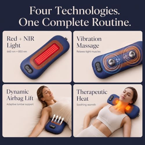 4-in-1 Lumbar Support Pillow & Lower Back Massager with Red Light - Blue Variation
