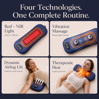 4-in-1 Lumbar Support Pillow & Lower Back Massager with Red Light - Blue Variation