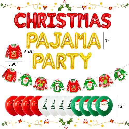 Christmas Pajama Party Decorations Set with Banner & Balloons - Ugly Sweater Theme