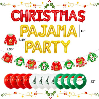 Christmas Pajama Party Decorations Set with Banner & Balloons - Ugly Sweater Theme