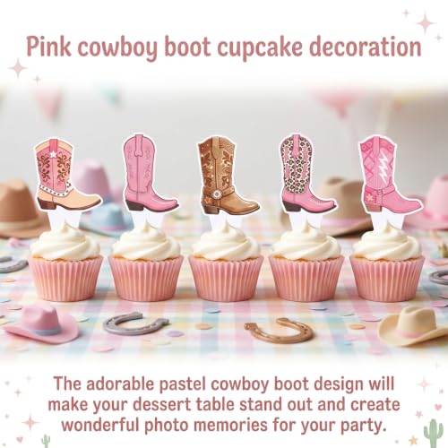 48Pcs Cowboy Boot Cupcake Toppers Western Party Decorations