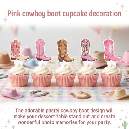 48Pcs Cowboy Boot Cupcake Toppers Western Party Decorations