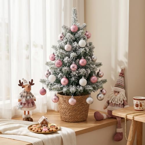 Mini Christmas Ornaments Set Pink Gold 49ct Tree Decorations - Pink & Gold