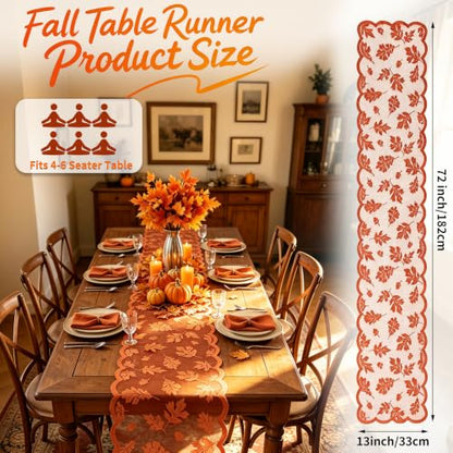 Maple Rust Fall Table Runner 13 x 72 Inches Lace Autumn Decor
