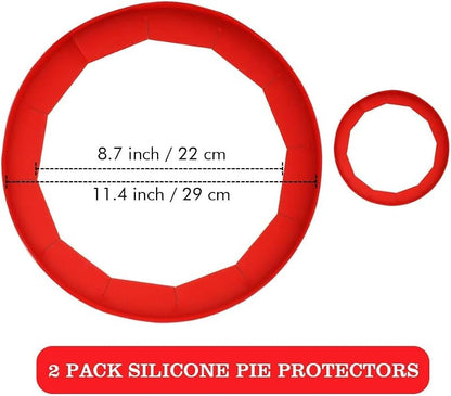 Adjustable Silicone Pie Crust Shield - 2 Pack, Fits 8-11.4 Inch Pies, Red & Clip