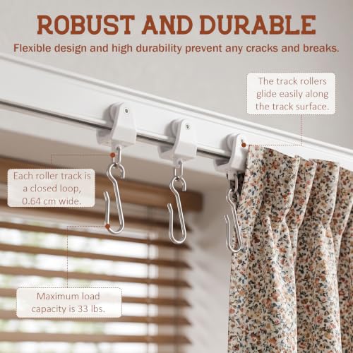 30PCS Curtain Track Rollers & Hooks Set White - Flexible & Durable Home Hardware