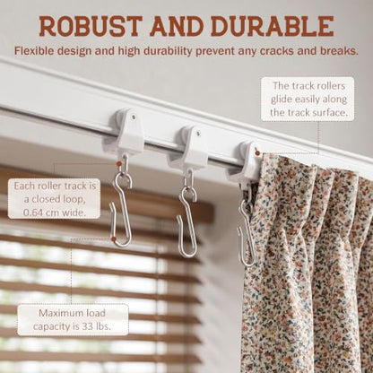 30PCS Curtain Track Rollers & Hooks Set White - Flexible & Durable Home Hardware