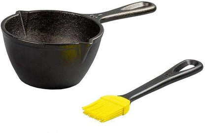 Lodge Cast Iron Melting Pot - Exceptional Heat Retention with Silicone Basting Brush | 15.2 Oz - Black & Yellow