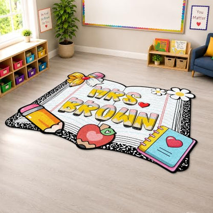 Personalized Classroom Shaped Rug - Composition Notebook Design B03