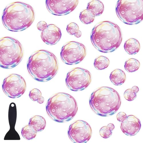 Pink-Purple Bubble Non Slip Bathtub Stickers Set with Scraper - 24PCS