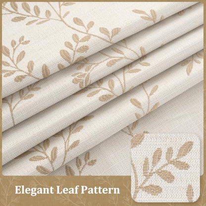 LAMIT Beige Leaf Pattern Linen Curtains 52W x 84L Set - Living Room