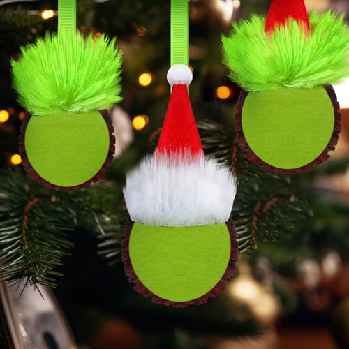 24 Pack Christmas Green Monster Ornaments - Wooden Hanging Holiday Decor