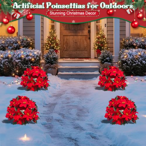 24.5-Inch Artificial Poinsettia Topiary Tree Set - Red, 2 Pack
