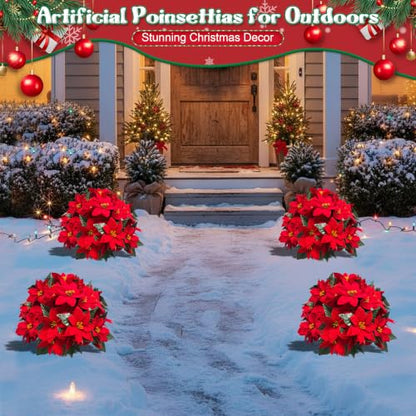 24.5-Inch Artificial Poinsettia Topiary Tree Set - Red, 2 Pack