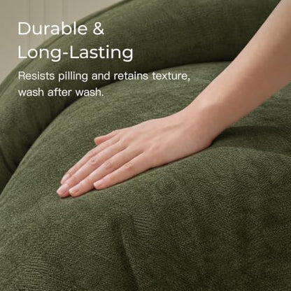 Olive Green Velvet Chenille Duvet Cover Set - Queen with Hidden Zipper & Snaps