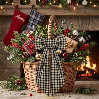 Black Linen Plaid Wreath Sash for Front Door Home Decor