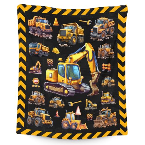 Boys Construction Blanket - 40x50 Fuzzy Flannel Kids Throw - Black