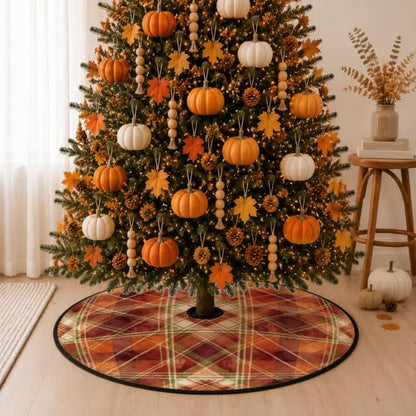 Rustic Autumn Plaid Christmas Tree Skirt 36 Inch - Orange