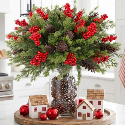 Artificial Christmas Pine Branches 6 Pack Outdoor Decor - Realistic Winter Greenery