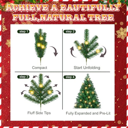 Pre-Lit Artificial Christmas Tree 7.5 Ft Green with Light - 8 Modes, Full Tips