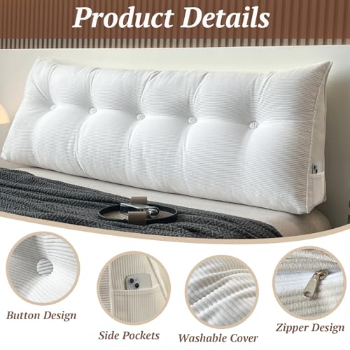 Twin XL Wedge Headboard Pillow for Bed Reading Support White