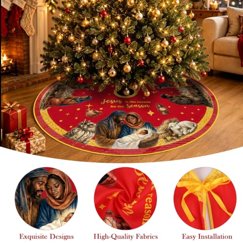 Christmas Tree Skirt 48 Inch - Jesus is the Reason Nativity Design