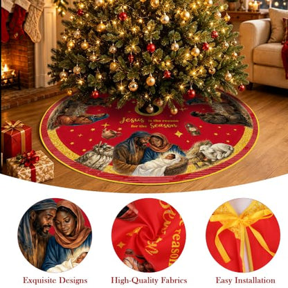 Christmas Tree Skirt 48 Inch - Jesus is the Reason Nativity Design