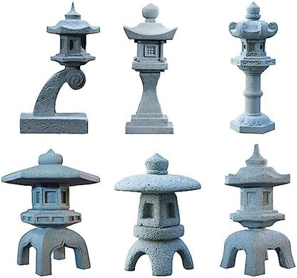 Saihisday Miniature Asian Decor - Japanese Lantern & Chinese Pagoda Statues for Fish Tank | 6pcs Set