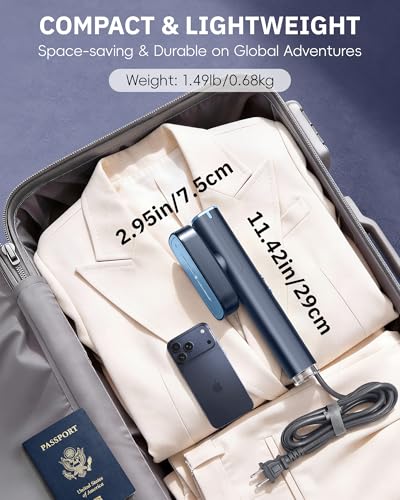 OGHom Steamer for Clothes, 110-240V Travel Steamer & Iron 2 in 1, 1000W Powerful Steam, Portable Handheld Garment Wrinkle Remover, 30s Fast Heat-Up with Dry& 2-Steam Control, for Global & Europe-Black