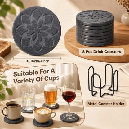 8 Pcs Diatomaceous Earth Coasters Set with Cork Bottom & Storage Holder