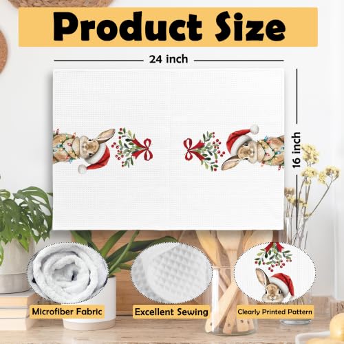 Christmas Bunny Kitchen Towels Set of 2 - Holiday Rabbit Decor, Bunny Variation