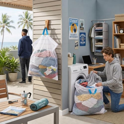 Extra Large Mesh Laundry Bag with Zipper - Heavy Duty Washable Hamper Liner