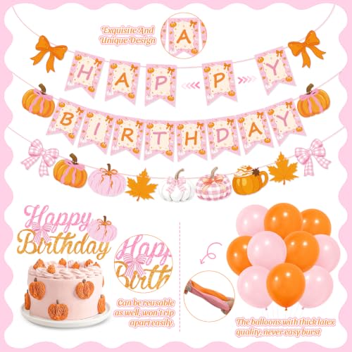Fall Birthday Party Decorations Set Pink Pumpkin Maple Leaves Thanksgiving Indoor Home