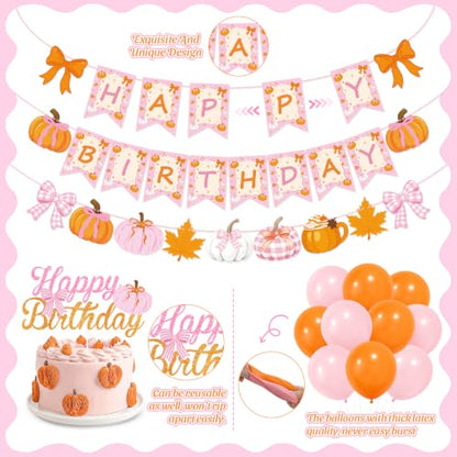 Fall Birthday Party Decorations Set Pink Pumpkin Maple Leaves Thanksgiving Indoor Home
