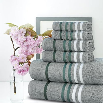 Bathroom Towel Gift Set - 6 Pieces, 550GSM, Orange & Pine Grey - CASA COPENHAGEN