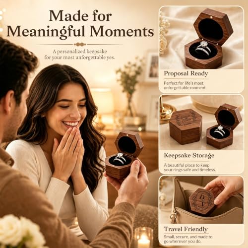 Wedding Day Ring Box with Custom Name & Date - Hexagon 3-Slot Design