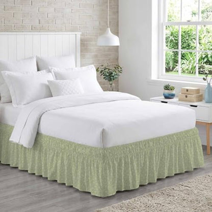 Queen Size Adjustable Elastic Bed Skirt with 16-Inch Drop Sage Green Paisley
