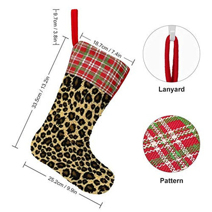 Reversible Sequin Christmas Stocking with Animal Leopard Design - Holiday Decor Gift Bag