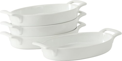 Gibson Home Oval Au Gratin Baking Dishes - 4-Piece Set, 15 oz Oven Safe Ceramic Casserole Dishes, White
