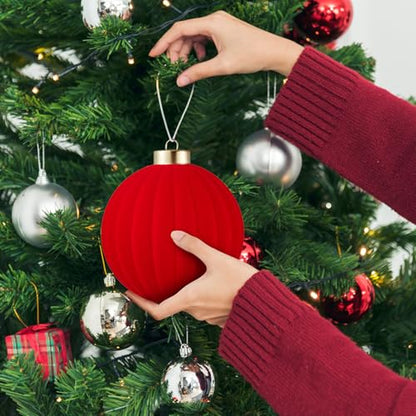 Red Velvet Christmas Ornaments Set of 4 - 4 Inch Flocked Shatterproof Holiday Decor