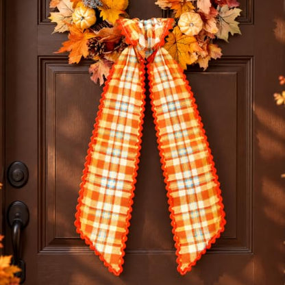 Fall Scalloped Wreath Sash Set for Front Door or Porch Decor - 2 Pieces